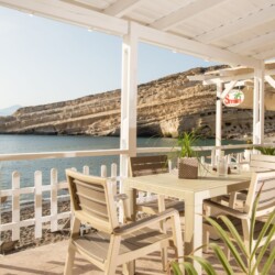 Private terrace with sea view at beachfront studio in Matala, Crete